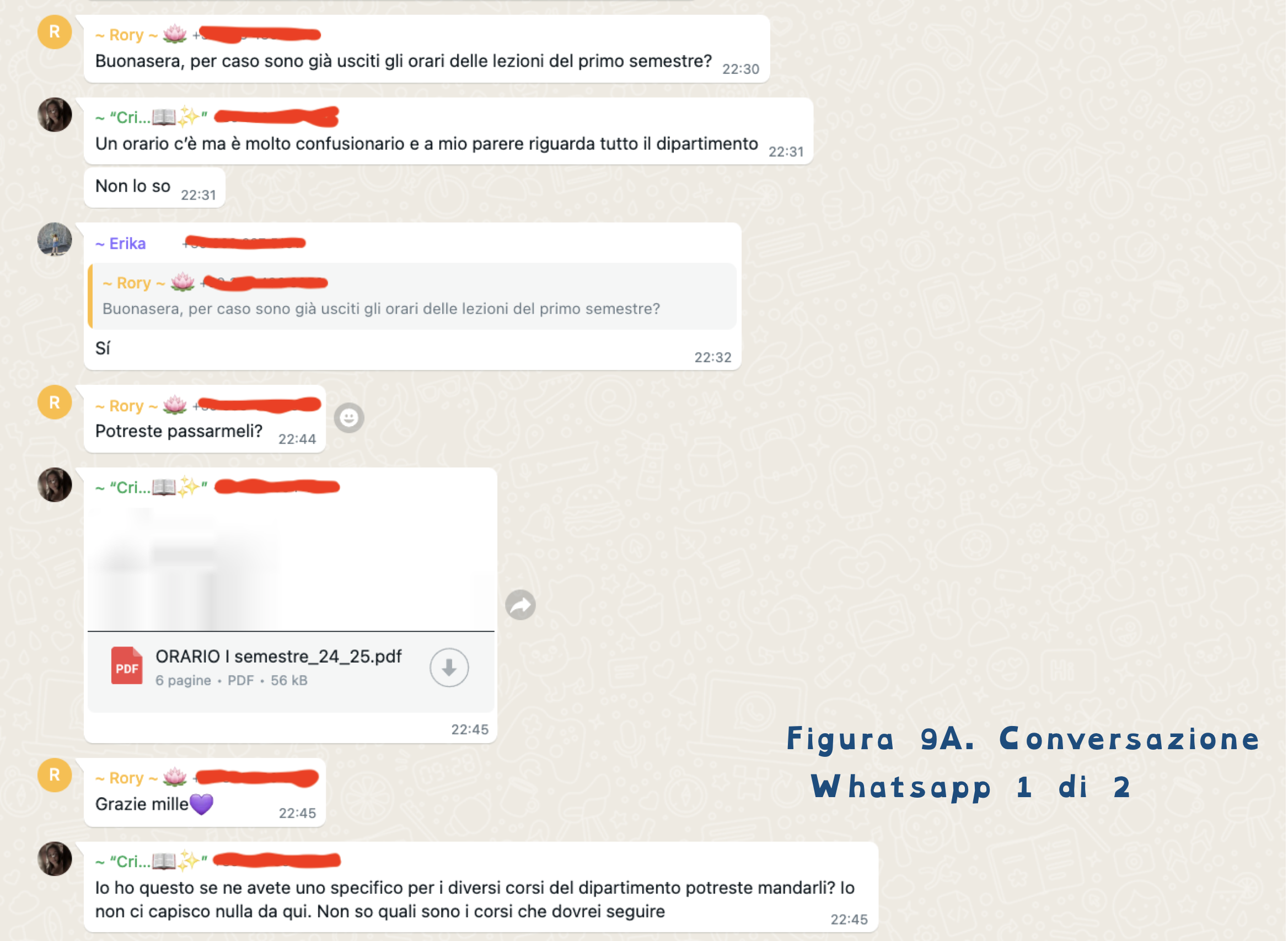 Figura 9A. Conversazione Whatsapp 1 di 2